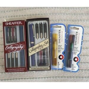 Sheaffer Blue Calligraphy Set And Fountain Pen Ink Refills Vintage 90s